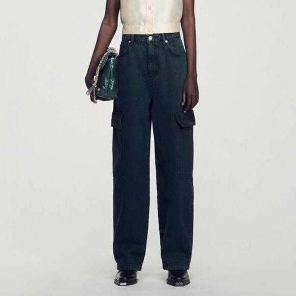Sandro Oversized Cargo Jeans Emeraude Green 34 - Picture 1 of 7